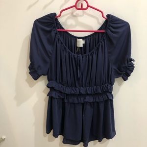 Navy blue peasant style blouse